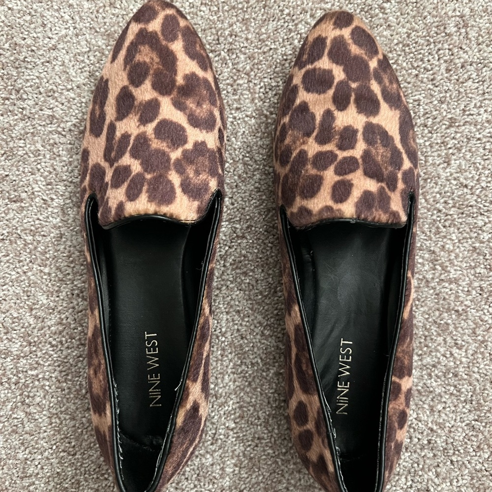 Nine West Brown Flats with Animal Print